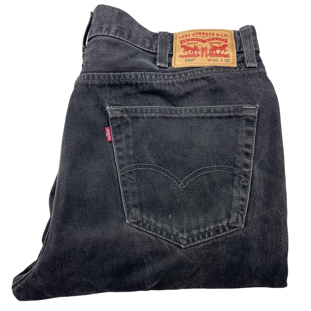 Levis 550 Jeans Mens 40x30 Black Charcoal Wash Relaxed Tapered Distressed Denim